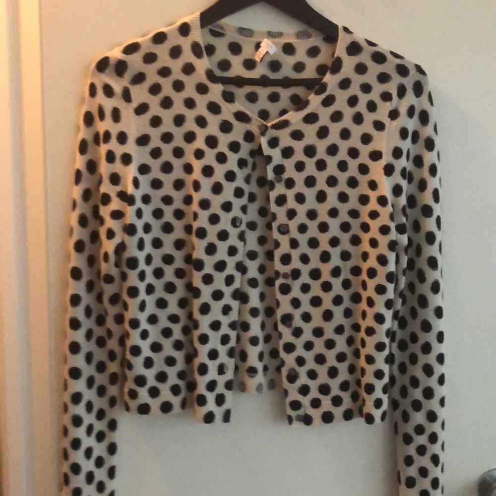 Bela NYC merino wool cream cardigan black dots